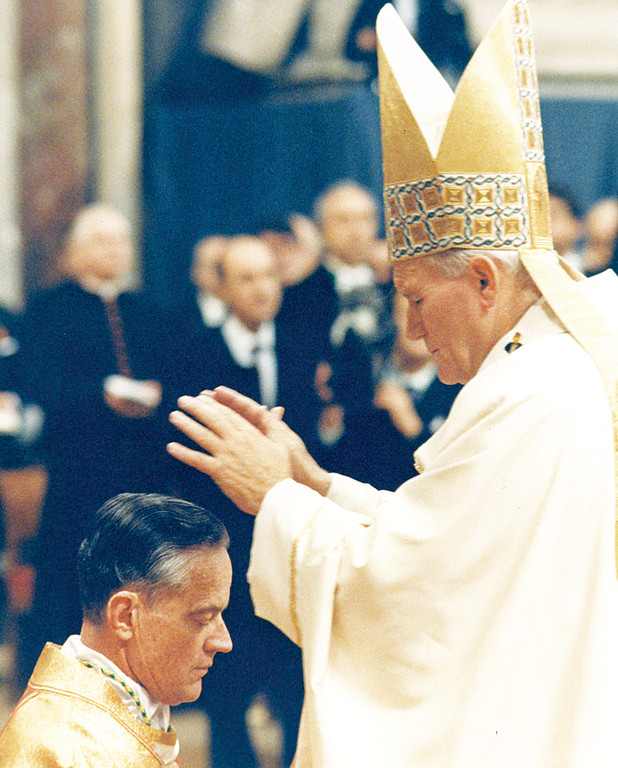 Pope John Paul II ordains McCormack as a bishop in Rome Jan. 6, 1987.