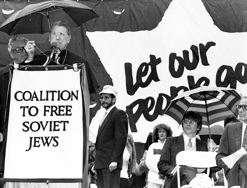 FRIENDSHIP AND SUPPORT—The cardinal was a true friend and supporter of the Jewish people, as evidenced by this photo from a 1987 rally on behalf of Soviets Jews at which he said in part, “I am proud to be this day, with you, a Jew.”