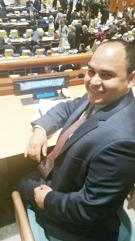 Elvis Garcia Callejas attends the Leaders’ Summit on Refugees and Migrants Sept. 20 at the United Nations General Assembly in Manhattan.