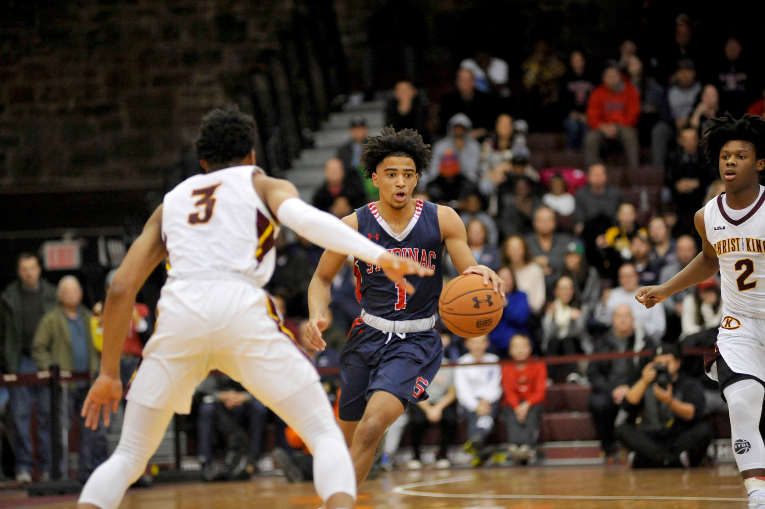 Archbishop Stepinac High School senior guard RJ Davis, seen dribbling the ball in last spring’s intersectional championship, has been named Mr. New York State Basketball for the 2019-2020 season.
