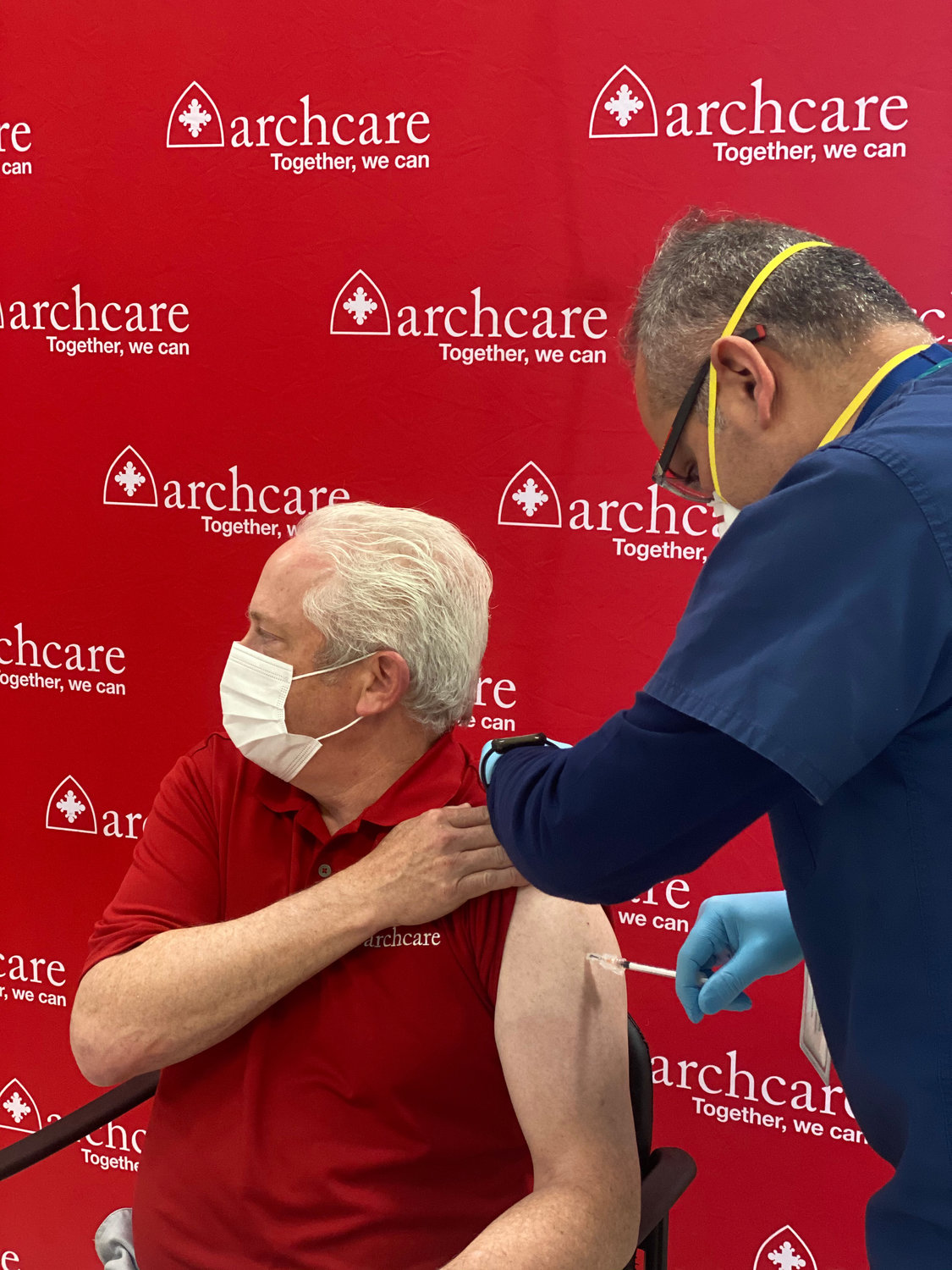 Scott LaRue, president and CEO of ArchCare, receives a Covid-19 vaccination at the Terence Cardinal Cooke Health Care Center in Manhattan Dec. 18.