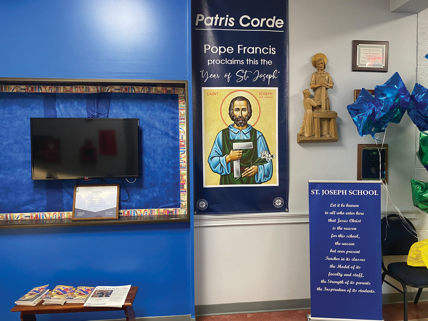 SAINTLY PRESENCE—Depictions of St. Joseph are featured prominently at St. Joseph School in Bronxville. The school, following coronavirus protocols, will celebrate St. Joseph’s feast day March 19 with its St. Joseph Festival. Celebrations in the classrooms will include a brief movie about St. Joseph and St. Joseph-themed games, such as religion bees and spelling bees.