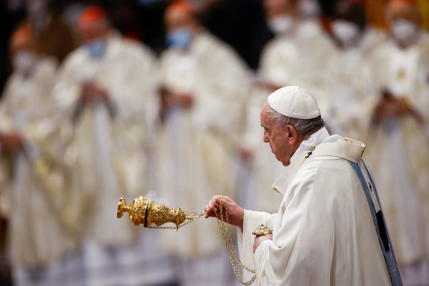 Pope Francis burns incense as he celebrates Mass marking the feast of Mary, Mother of God, in St. Peter’s Basilica at the Vatican Jan. 1.
