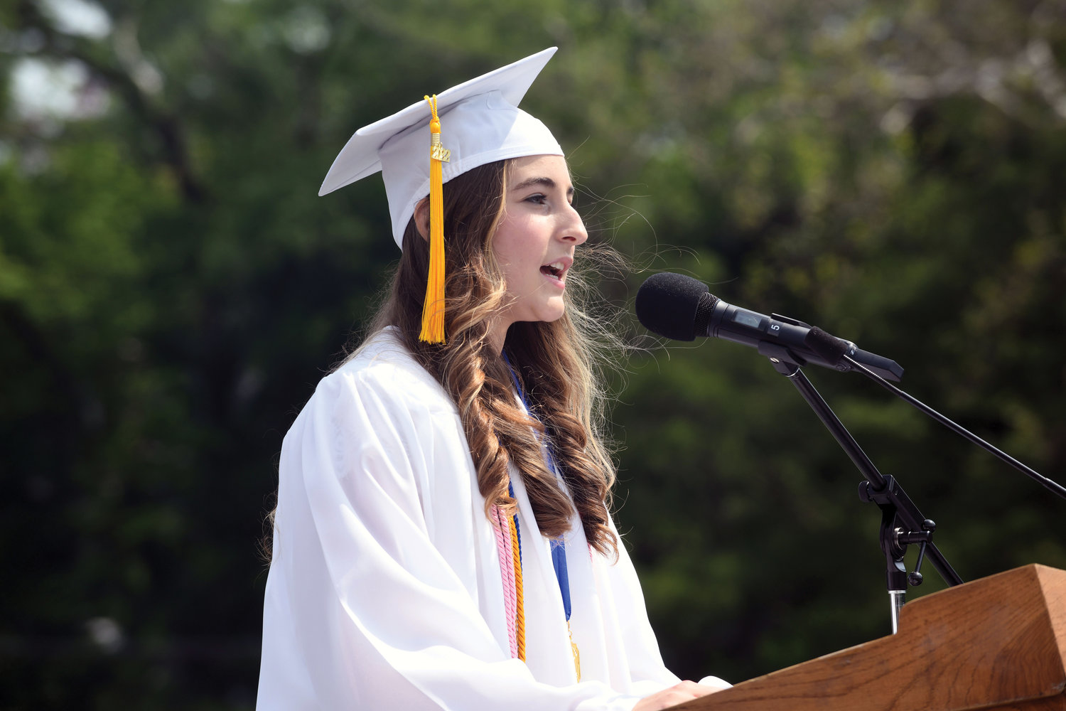 Valedictorian Julia Michela Ognibene extends words of wisdom to the members of her class.