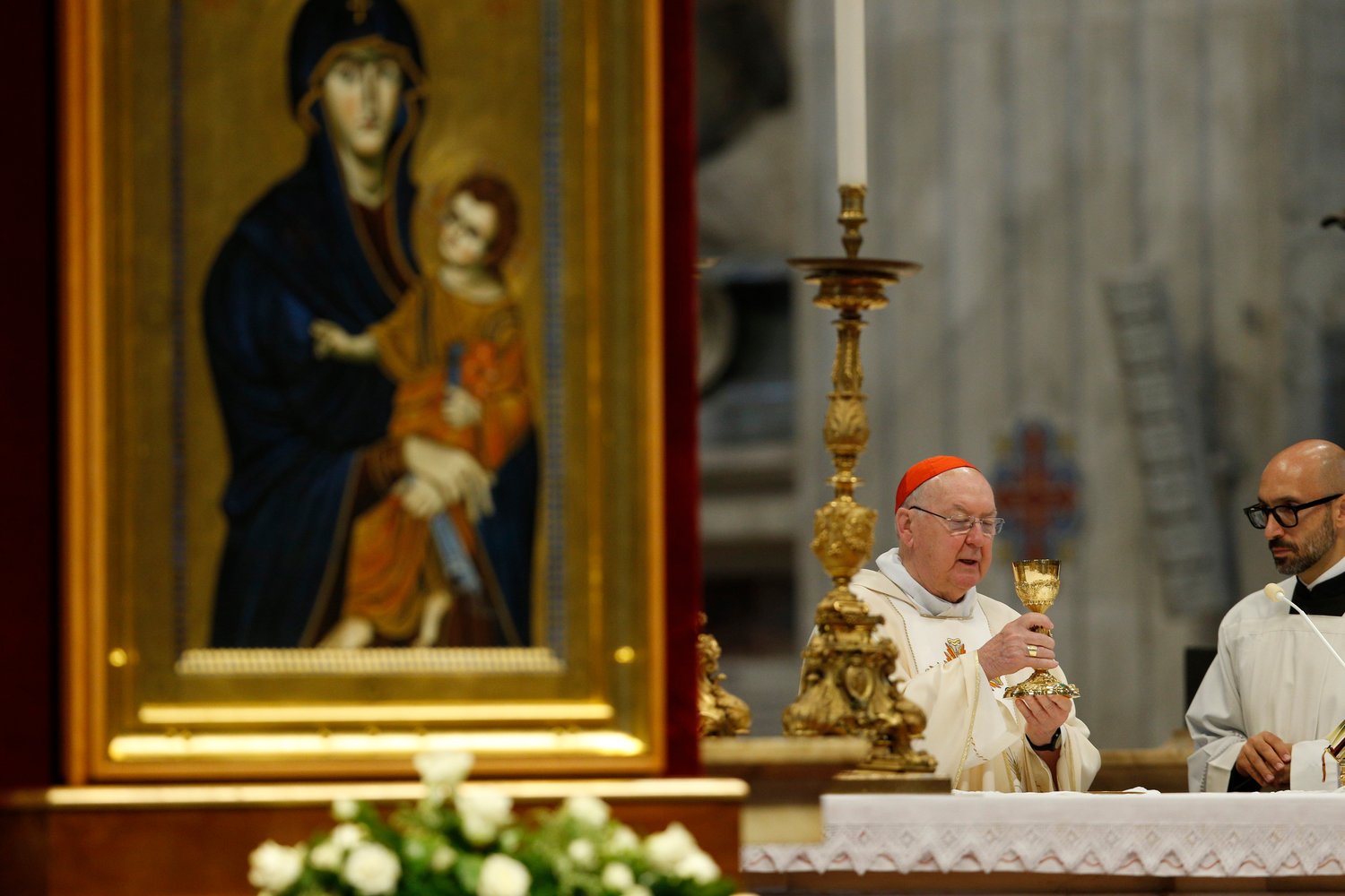 Cardinal Kevin J. Farrell, prefect of the Dicastery for Laity, the Family and Life, celebrates the Eucharist during Mass in St. Peter’s Basilica during the World Meeting of Families at the Vatican June 23.