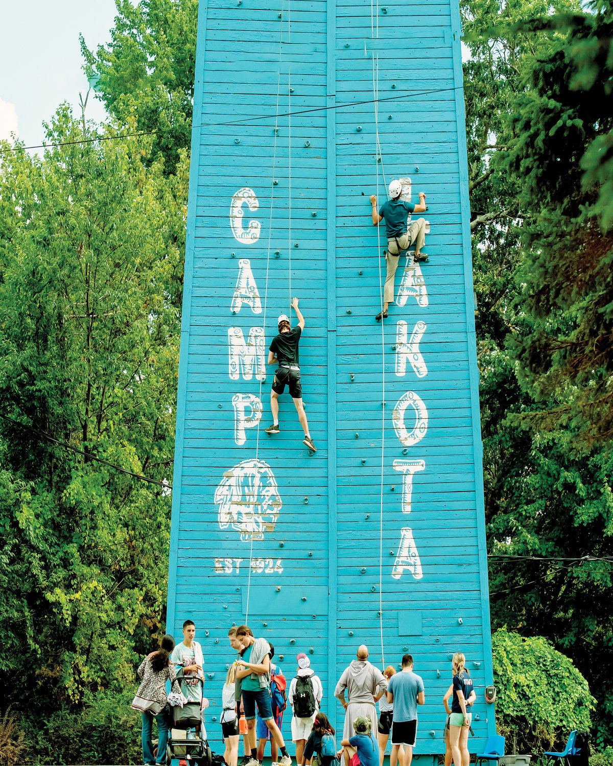 The climbing wall was hard to resist at Camp Veritas Aug. 18 at Camp Lakota in Sullivan County.