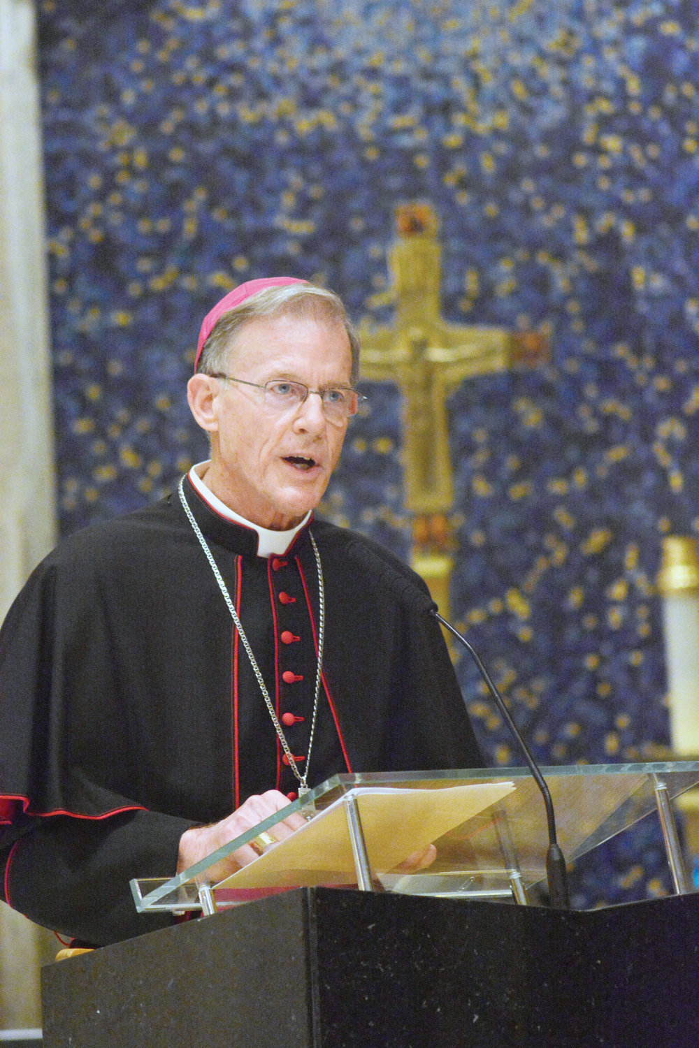Archbishop John Wester of Santa Fe, N.M., during his Sept. 12 reflection at the United Nations Annual Prayer Service at Holy Family Church in Manhattan. In his urgent message for nuclear disarmament, Archbishop Wester noted that Christ said, “Peace be with you.”