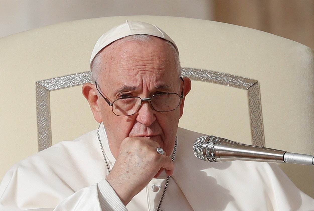 Pope Francis pauses during his weekly general audience in St. Peter’s Square at the Vatican Nov. 16.